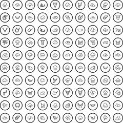 100 rain icons set. Outline illustration of 100 rain icons vector set isolated on white background