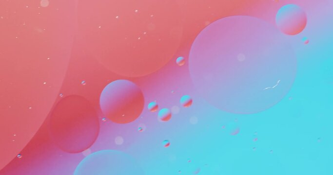 Animation of bubbles moving on red and blue background with copy space