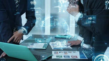 Group of people meeting in office and digital technology concept. Digital transformation. - Powered by Adobe