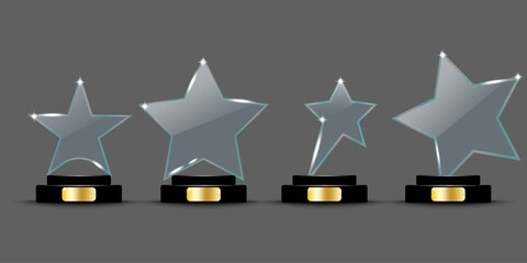 Glass prizes on a stand. Award background. Glass prizes in different shapes. Vector illustration.