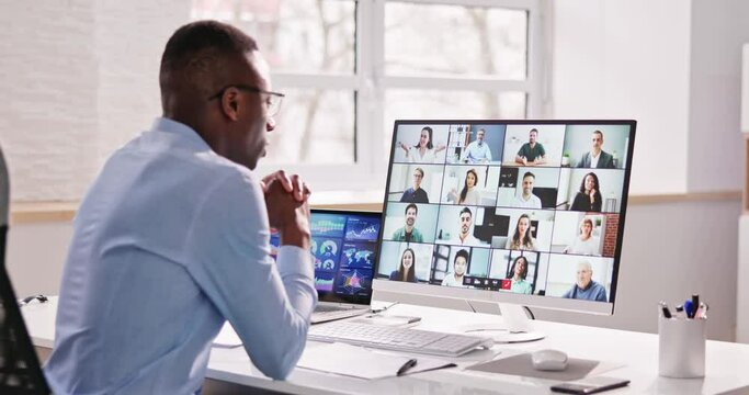 Online Video Conference Webinar. Man Working