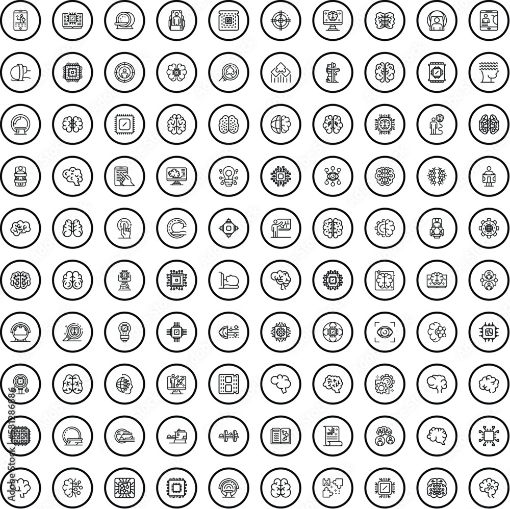 Poster 100 science icons set. outline illustration of 100 science icons vector set isolated on white backgr