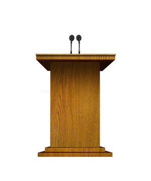 Wooden podium with microphones