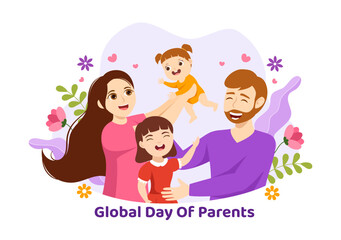 Global Day of Parents Illustration with Importance of Being a Parenthood and its Role in Kids in Flat Cartoon Hand Drawn for Landing Page Template