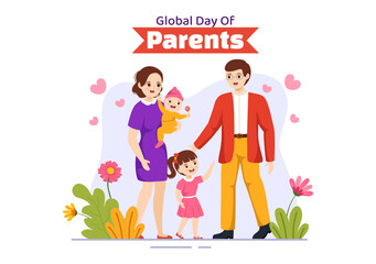 Global Day of Parents Illustration with Importance of Being a Parenthood and its Role in Kids in Flat Cartoon Hand Drawn for Landing Page Template