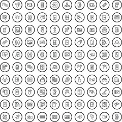 100 smartphone icons set. Outline illustration of 100 smartphone icons vector set isolated on white background