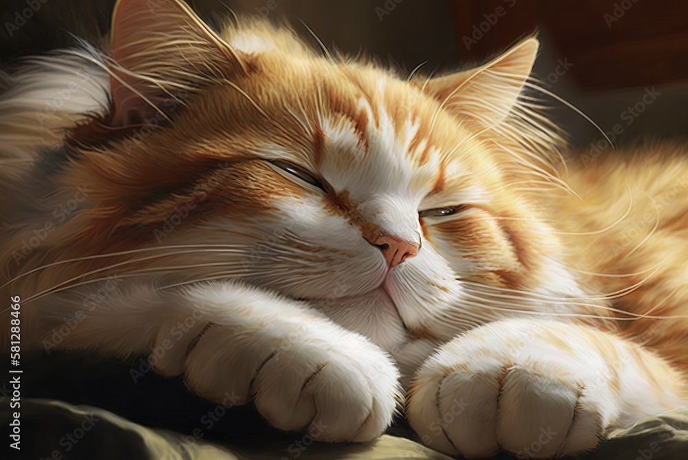 Poster Intimate view of a cute cat lounging in its own sweet way Generative AI