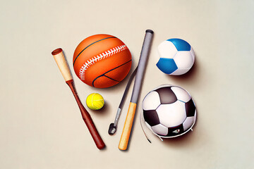 Sports equipment on paper background. Generative Ai