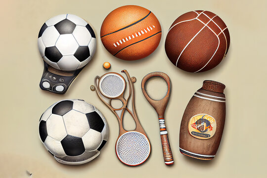Sports equipment on paper background. Generative Ai © Mukhlesur