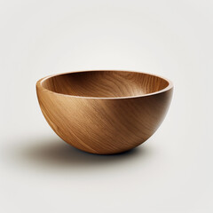 A deep wood bowl on the table and white background. Generative AI
