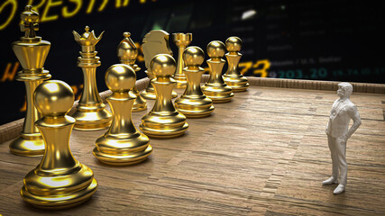figure man on chess board for business concept 3d rendering.