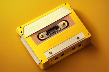 Fototapeta premium Retro Audio Tape With The Inscription Love Song On A Yellow Background. Generative Ai