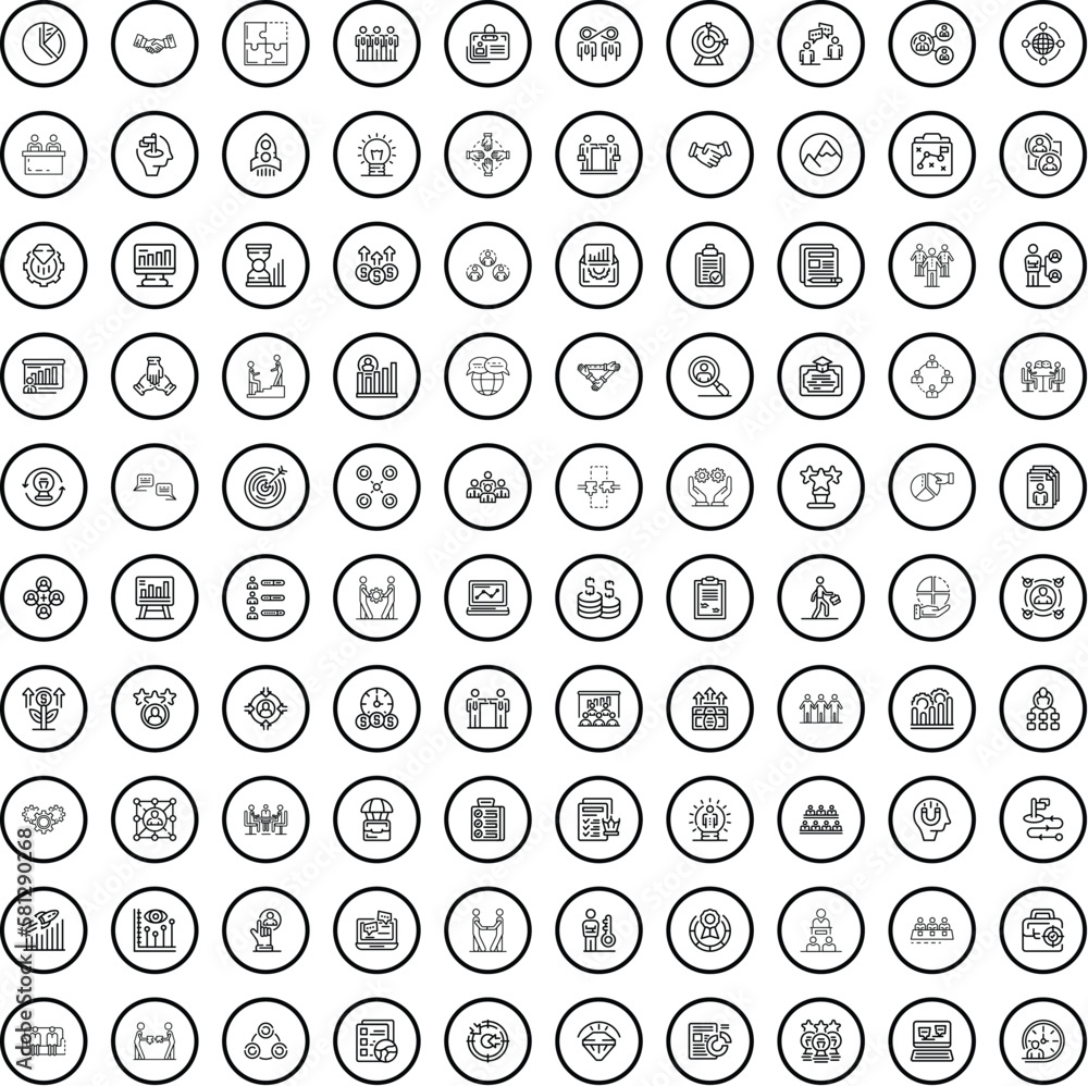 Poster 100 team building icons set. outline illustration of 100 team building icons vector set isolated on 