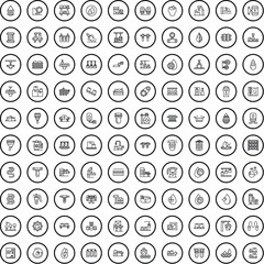 100 technology icons set. Outline illustration of 100 technology icons vector set isolated on white background - obrazy, fototapety, plakaty
