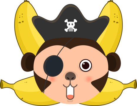 Monkey and bananas logo. Monkey head and crossed bananas.pirate monkey cartoon, T-shirt design for kids  illustration
