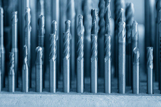 Close-up scene group of the high speed flat end mill for CNC milling machine.