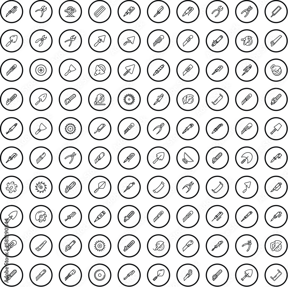 Poster 100 tool icons set. outline illustration of 100 tool icons vector set isolated on white background