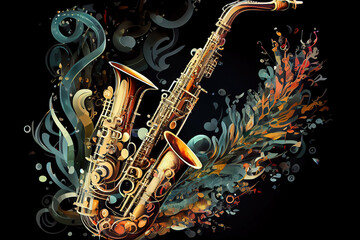 Obraz na płótnie Canvas Jazz music instruments. Generative Ai