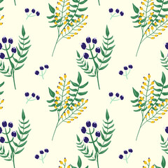 Seamless pattern with leaf, berries. floral on light color background