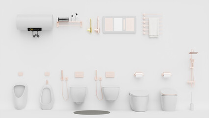 Bathroom accessories collection  on white screen