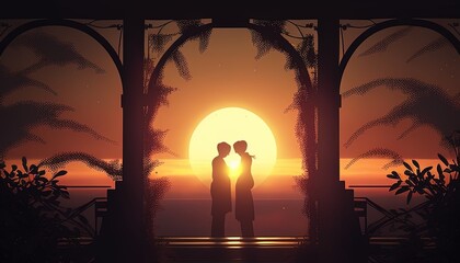 sunset romance digital art illustration, Generative AI