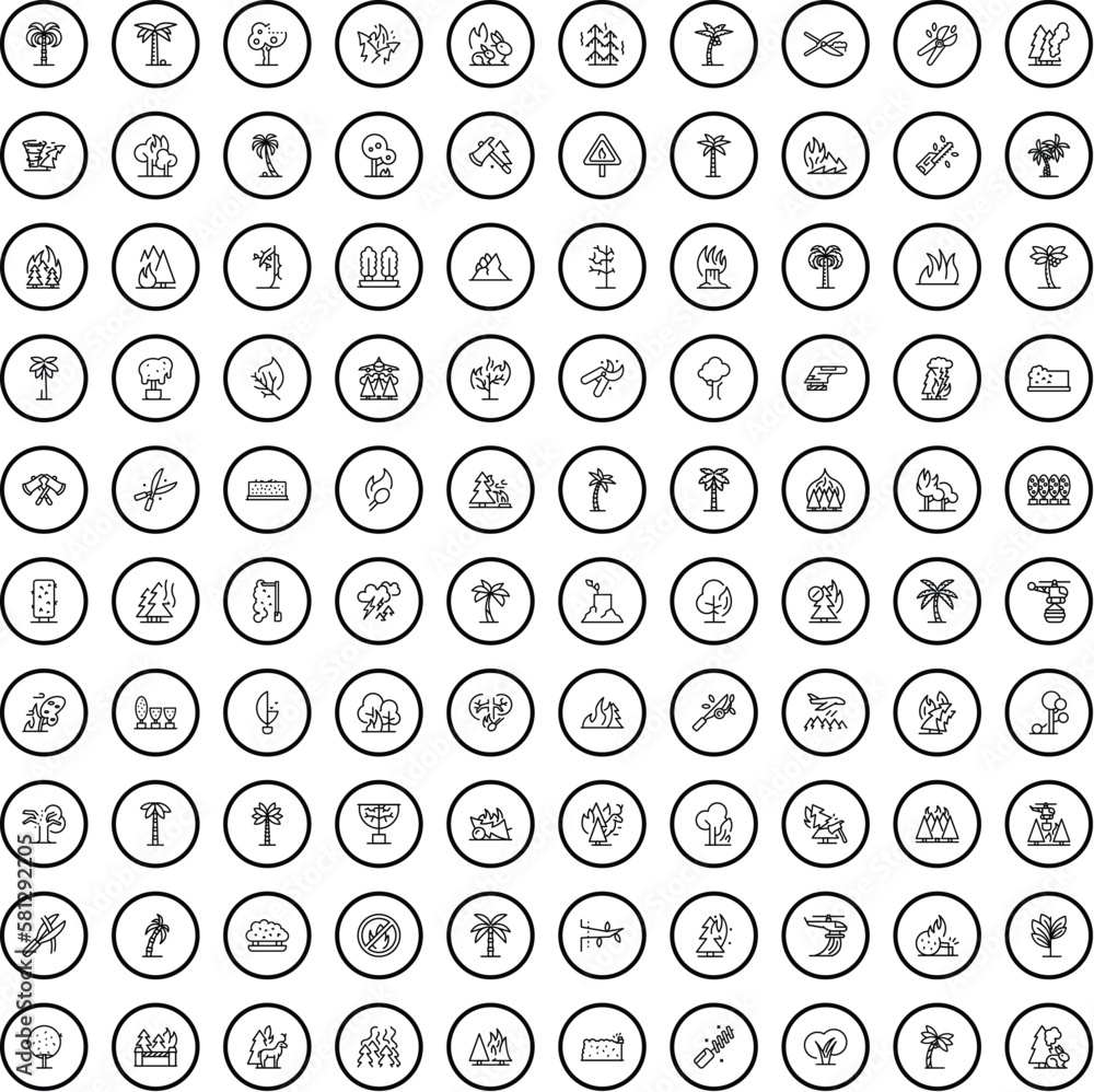 Poster 100 tree icons set. outline illustration of 100 tree icons vector set isolated on white background
