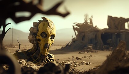 Obraz na płótnie Canvas toxic wasteland apocalypse digital art illustration, Generative AI