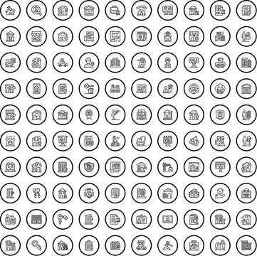 100 villa icons set. Outline illustration of 100 villa icons vector set isolated on white background