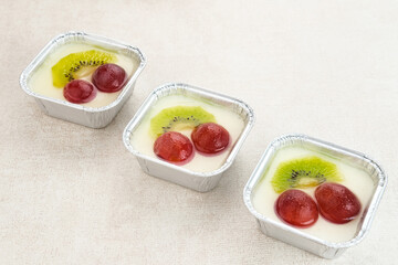 Fruity Milk Pudding, sweet vanilla silk pudding dessert with fruit topping
