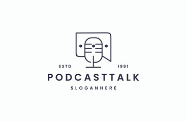 Podcast or Radio Logo design using Microphone and Bubble chat .
