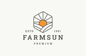 Nature Simple Line Style Logo. Sunrise, Ground,Farm and Plant style icon .