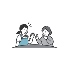 介護士と楽しくおしゃべりする年配女性のイラスト