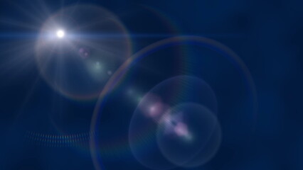 Lens flare in dark blue background. 2D layout illustration