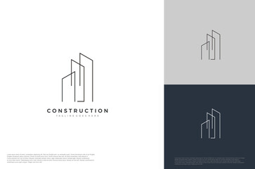 Obraz premium Architecture building construction modern line art design. Logo template vector illustration