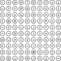 100 yoga icons set. Outline illustration of 100 yoga icons vector set isolated on white background