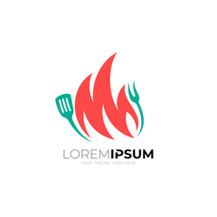 Grilled barbecue logo, retro BBQ vector, fire grill food and restaurant icon, Red fire icon