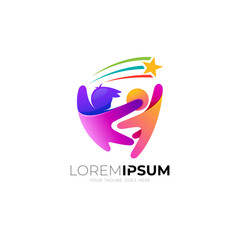 Human logo holding hands, community logo with several people, family icon, human logo