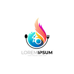 Fire logo and cutlery design combination, restaurant icons