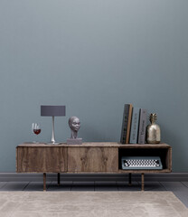 Empty room with furniture. Colorful interior room with empty wall. 3d rendering