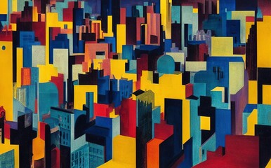 cityscape paper collage, mixed media paper cutoff
