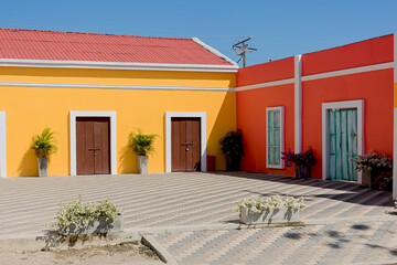 Bussines houses with vigorous colors in a town on the Colombian coast.