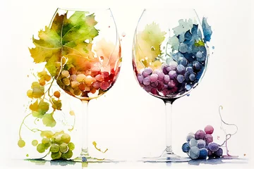 Fotobehang gouache glasses with grapes on a white background. Generative AI, Generative, AI © mila103