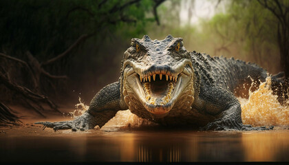 crocodile in action - obrazy, fototapety, plakaty