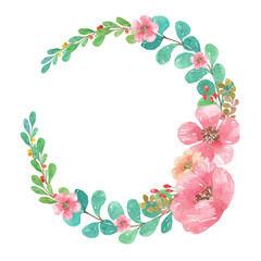 watercolor floral wreath hand draw illustration  for  invitation , wedding or greeting cards