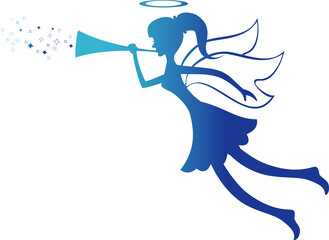 Fototapeta na wymiar Christmas Angel logo icon islated blowing a trumpet. Heavenly messenger symbol illustration