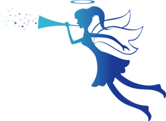 Christmas Angel logo icon islated blowing a trumpet. Heavenly messenger symbol  illustration
