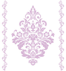 Damask graphic ornament. Floral design element. Pink and white vector pattern
