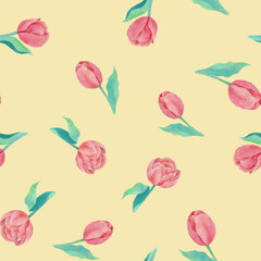 seamless watercolor illustration mix colorful floral flower and leaves with line art used for background texture, wrapping paper, textile greeting card template or wallpaper design