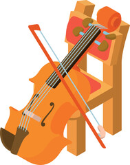 Naklejka premium Violine icon isometric vector. Bowed musical instrument near wooden chair icon. Music and art concept