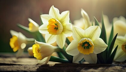 Beautiful Colorful Artistic Designer Easter Daffodils wallpaper for Desktop Background or Digital Device, Holiday Celebration of Happiness, Joy, Cheerfulness generative AI